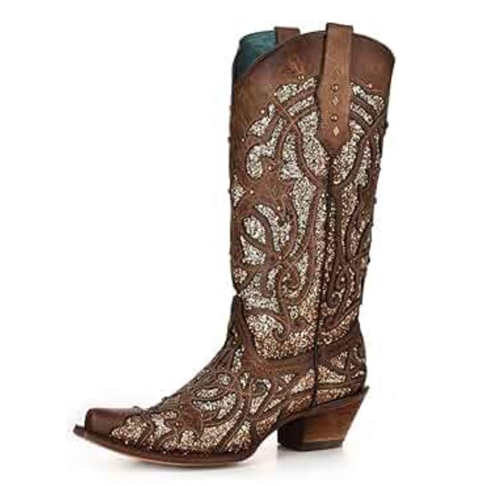 Corral Orix Full-Grain Leather Glitter Inlay and Studs Western Cowgirl Boots
